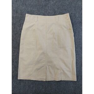 SK & Co Linen Blend Skirt Womens 14 Beige Pencil Straight Pockets Buttons Slit
